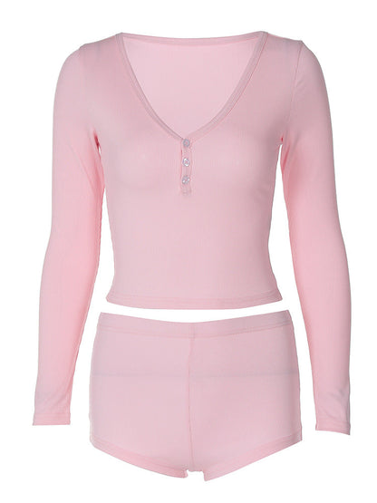 Women Co-Ord Set Casual Yoga Two-Piece V-neck Shorts Suit