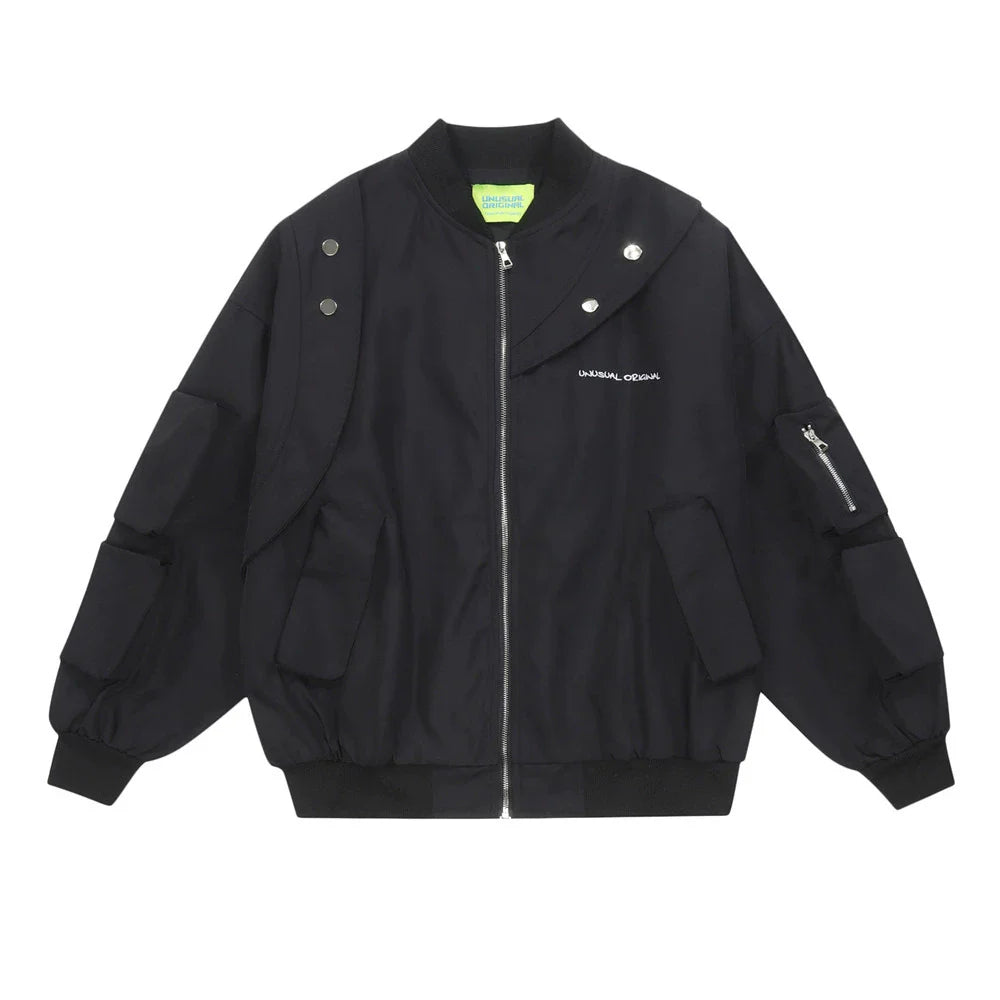 Men Jacket Coat Locomotive Style Jacket Men's Stitching Multi-Pocket Coat
