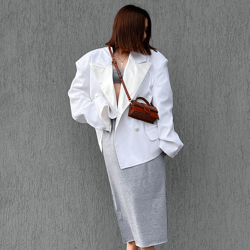 Women Trench Coat Simple White Small Suit Jacket