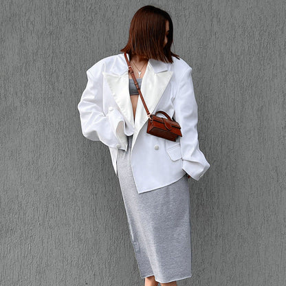 Women Trench Coat Simple White Small Suit Jacket