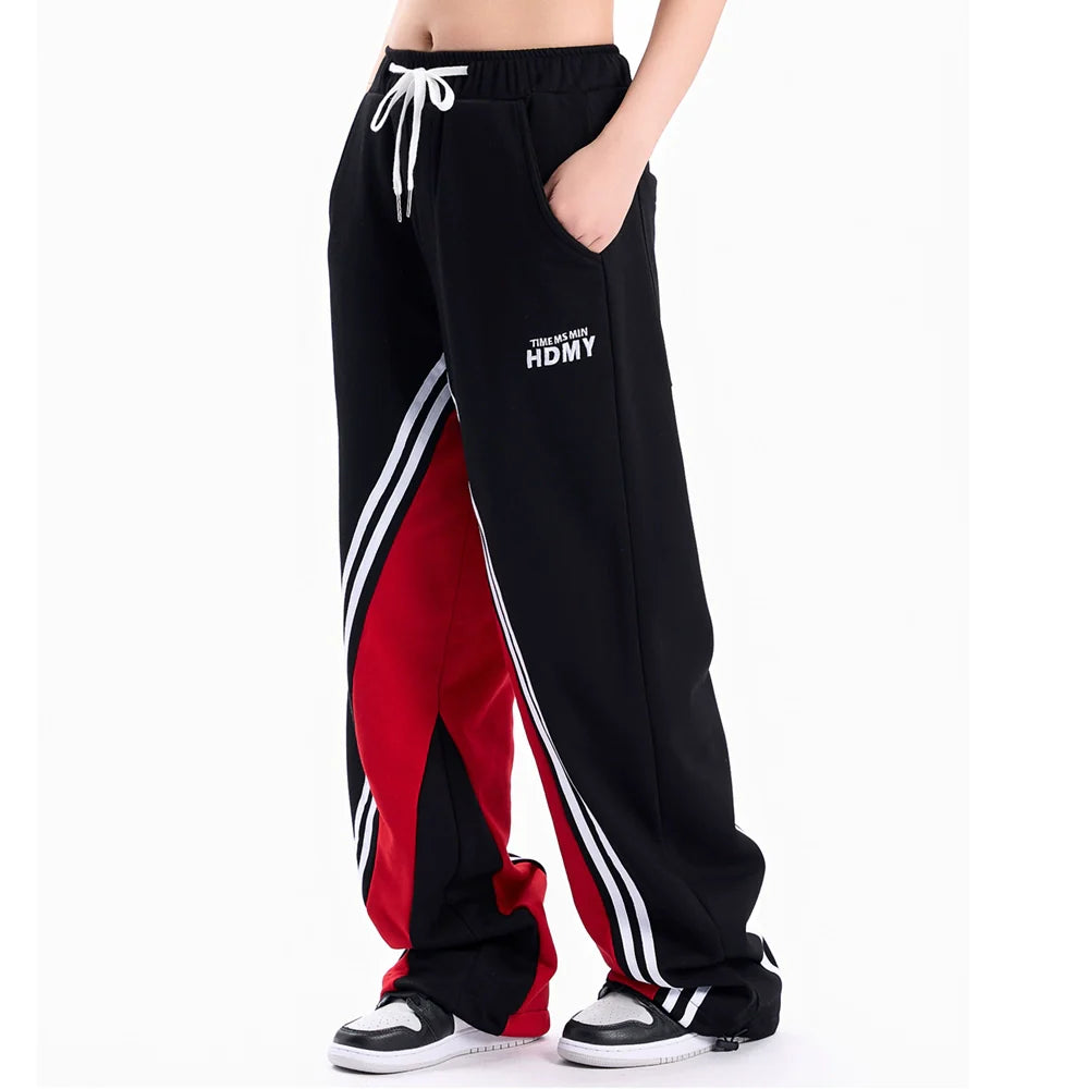 Men Sweatpants Color Contrast Patchwork Striped Sweatpants Loose Leisure Sports Drawstring Jogger Pants