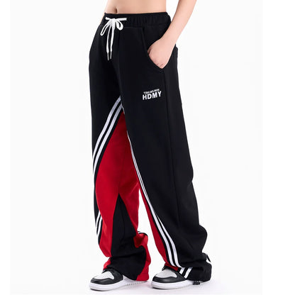 Men Sweatpants Color Contrast Patchwork Striped Sweatpants Loose Leisure Sports Drawstring Jogger Pants