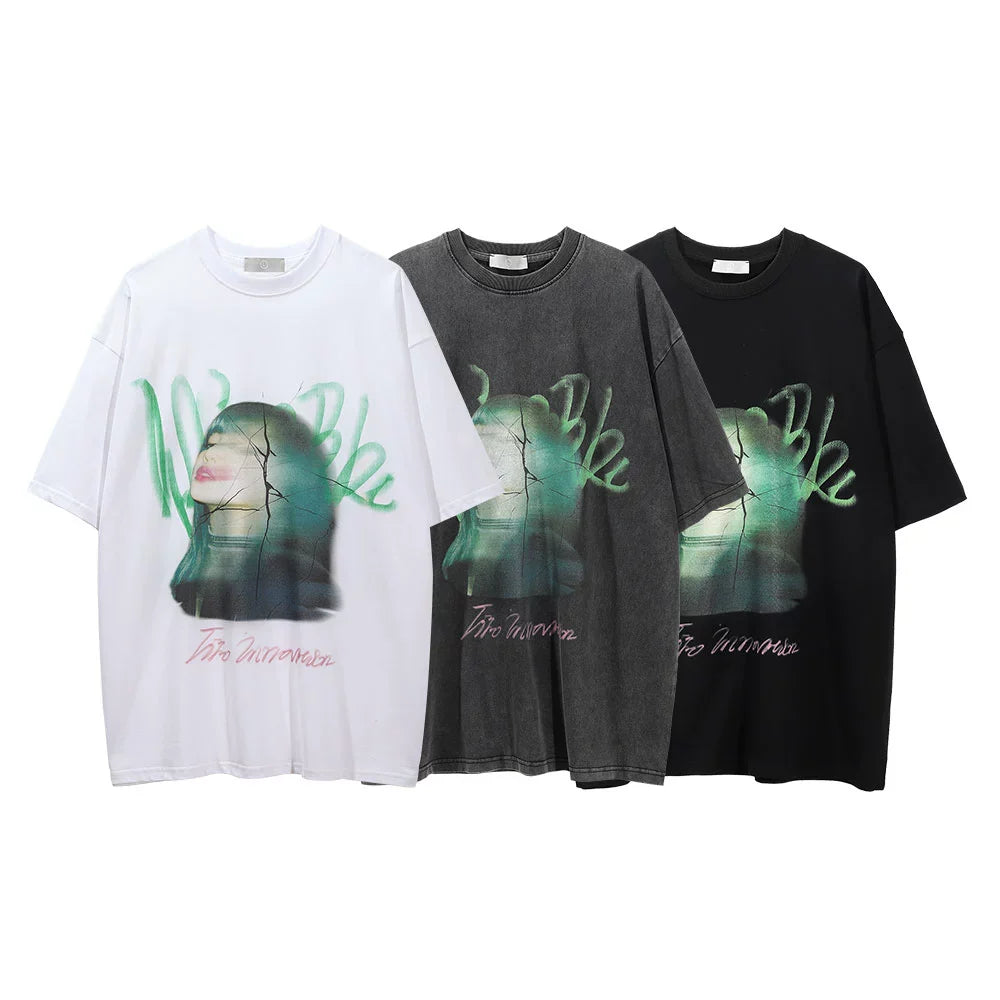 Men Vintage T-Shirt Printed Short Sleeve T-shirt Men's Loose round Neck Half Sleeve