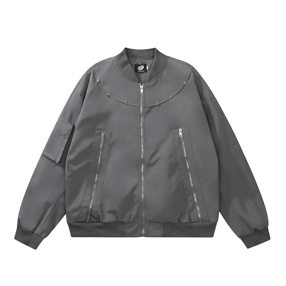 Men Jacket Coat Spring and Autumn Zipper Design Stitching Tooling Baseball Uniform