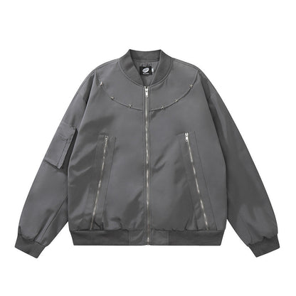 Men Jacket Coat Spring and Autumn Zipper Design Stitching Tooling Baseball Uniform