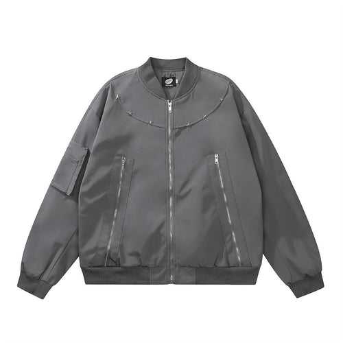 Men Jacket Coat Spring and Autumn Zipper Design Stitching Tooling Baseball Uniform