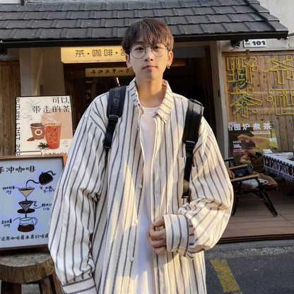 Men Shirts Striped Summer Loose Casual