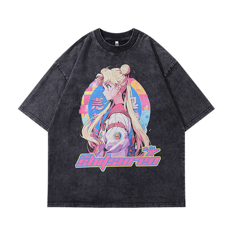 Men's T-Shirt T-shirt Men's and Women's Retro Wash Short Sleeve