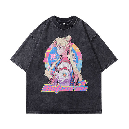 Men's T-Shirt T-shirt Men's and Women's Retro Wash Short Sleeve