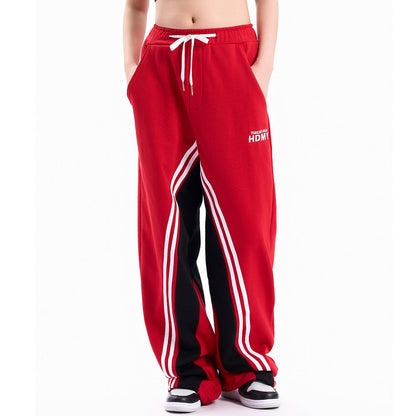 Men Sweatpants Color Contrast Patchwork Striped Sweatpants Loose Leisure Sports Drawstring Jogger Pants