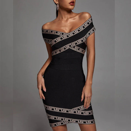 Women's Evening Dress Bandage Dress Hip Skirt Sexy off-the-Shoulder Evening Dress