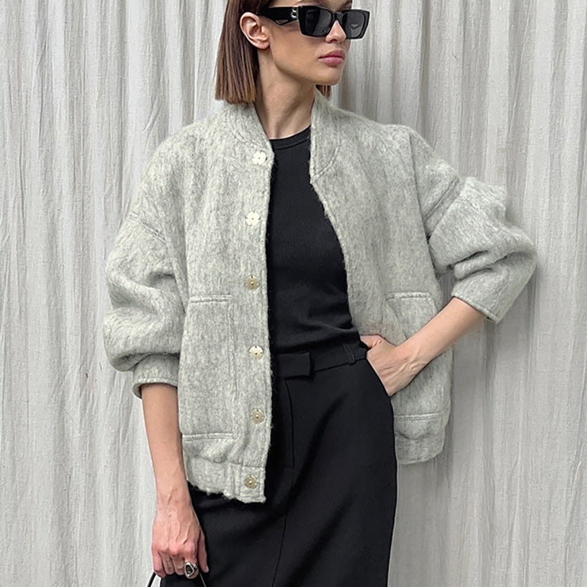 Women Trench Coat Autumn and Winter Stand Collar Baggy Coat Warm Bomber Jacket Coat