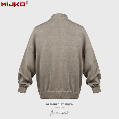MIJKO Mens Jacket Two-way Zipper Sweater Knitted Jacket