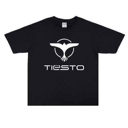 Rock Star T Shirt Tiesto Disc Printing T-shirt Short Sleeve Loose Cotton Crew Neck