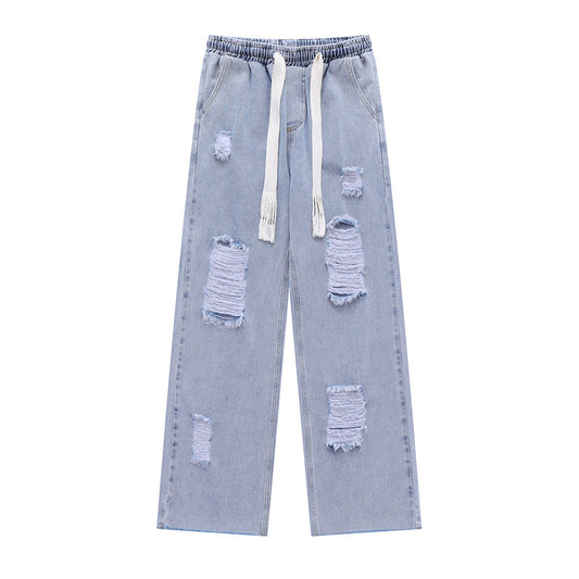 Men Jeans Ripped Frayed Casual Loose