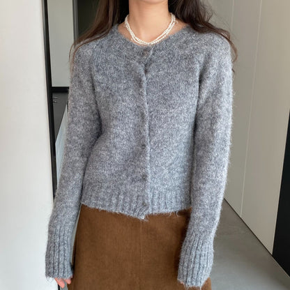 Women Cardigan Sweater Spring Alpaca Fleece/Fiber Cardigan Jacket Long-Sleeved round Neck Sweater Cardigan D2366