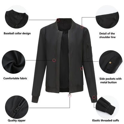 Women's Trench Coat Spring and Autumn Thin Flight Jacket Women's Casual Long Sleeve Coat Women's Loose Lapel Baseball Uniform