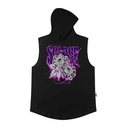 Men Vest Retro Hooded Vest Hip Hop Oversize Sleeveless T-shirt