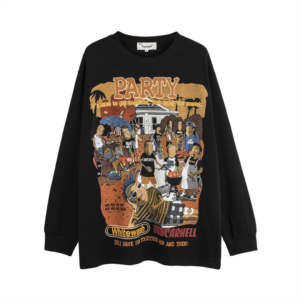 Men Long Sleeve T-Shirt Cartoon Cartoon Pattern Loose Casual Bottoming Shirt