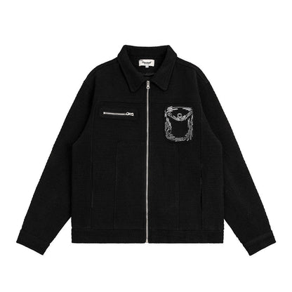 Men Jacket Coat Spring and Autumn Baggy Coat Men's Line Embroidery Jacket