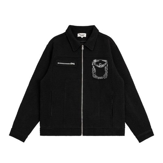 Men Jacket Coat Spring and Autumn Baggy Coat Men's Line Embroidery Jacket