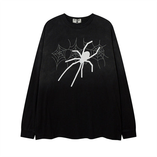 Men Long Sleeve T-shirt Dark Style Personality Spider Print
