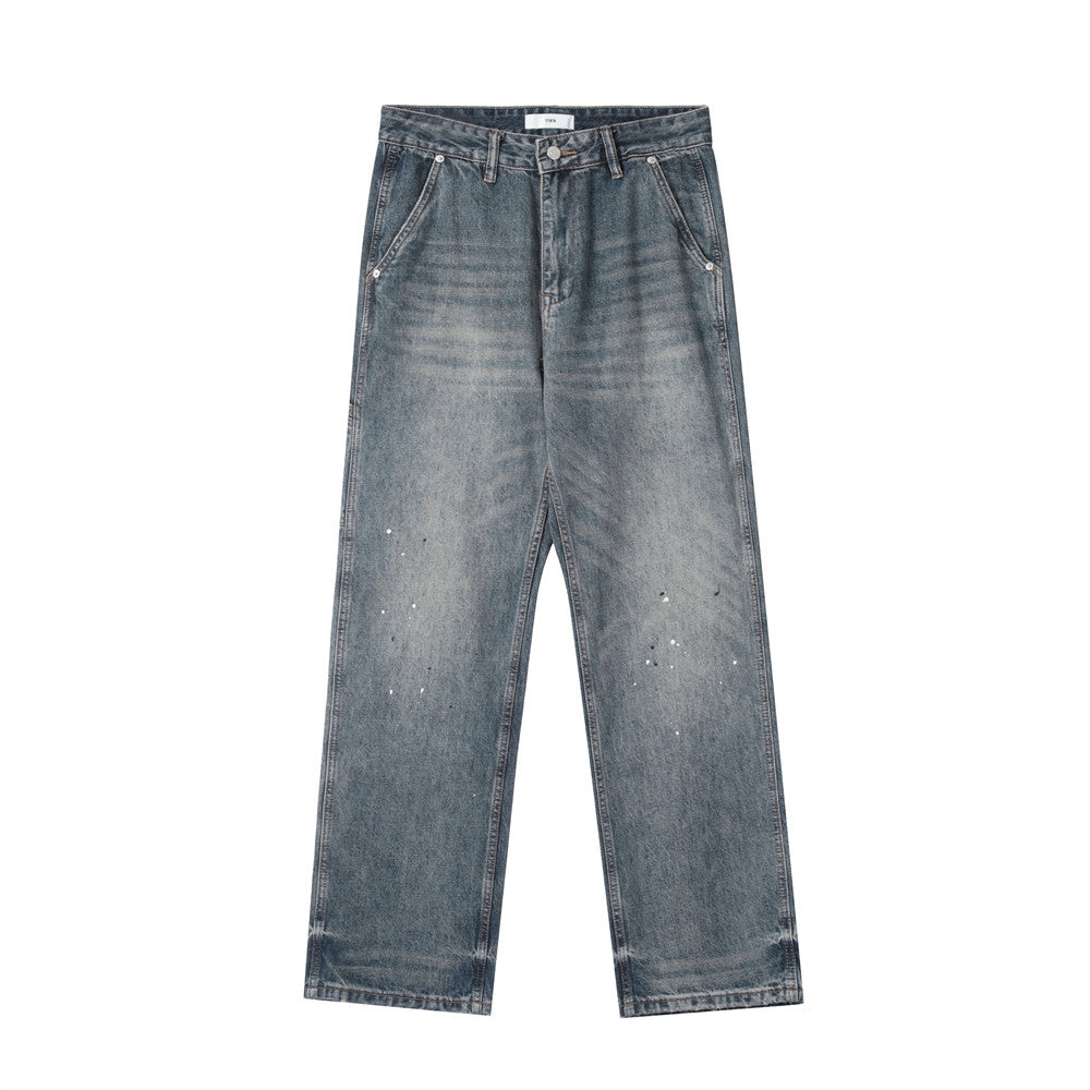 Men Jeans Splash-Ink Loose Distressed Wide Leg