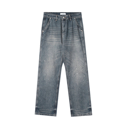 Men Jeans Splash-Ink Loose Distressed Wide Leg