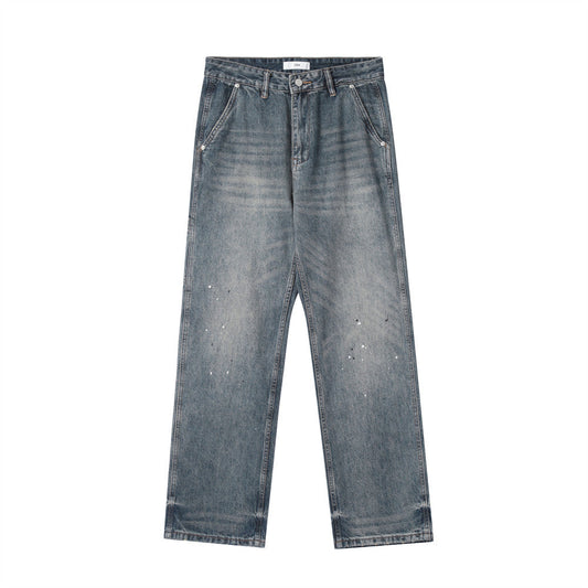 Men Jeans Spray Paint Straight Loose Distressed