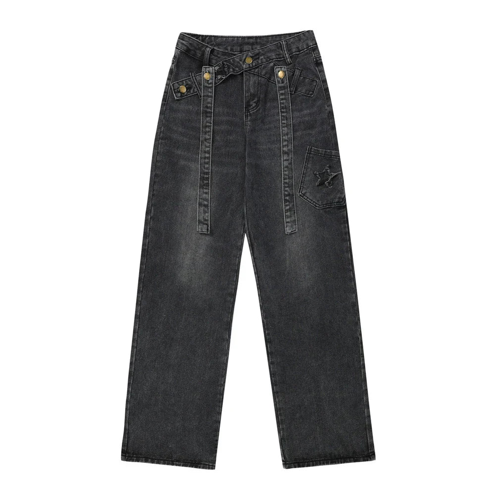Women Pants Jeans Women's XINGX Embroidery Baggy Straight Trousers
