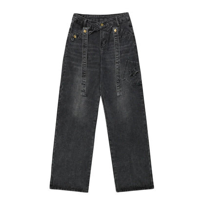 Women Pants Jeans Women's XINGX Embroidery Baggy Straight Trousers