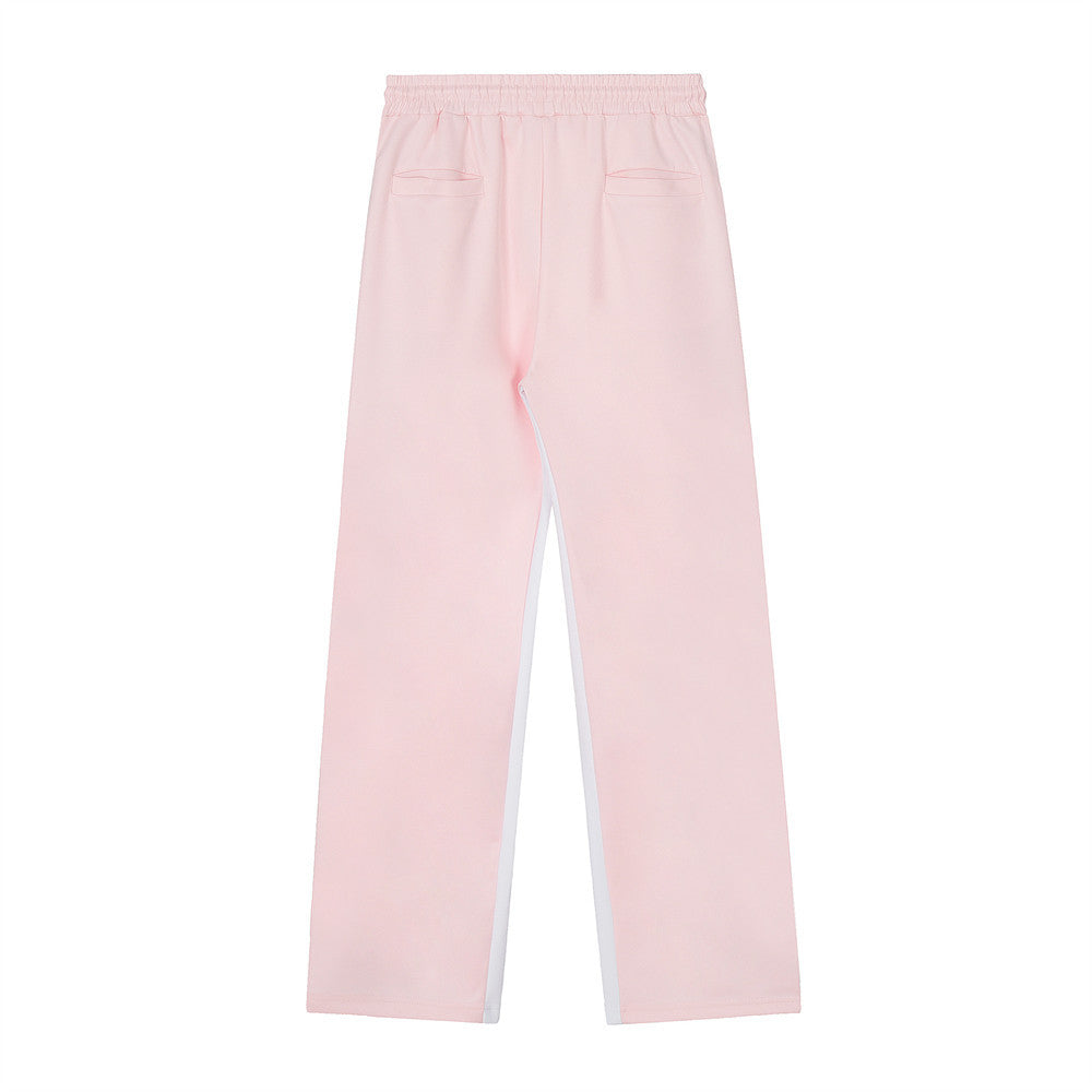 Men Sweatpants Casual Pants Side Stripe Stitching Straight-Leg Trousers Elastic Waist Sports Pants