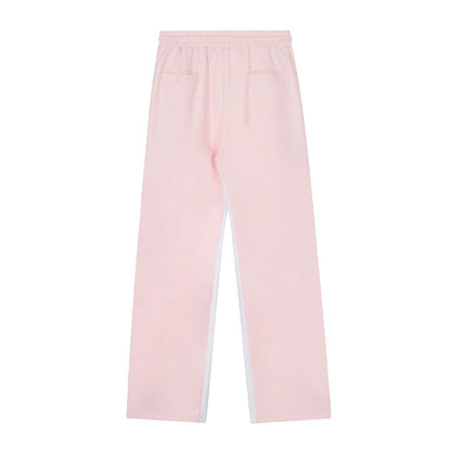 Men Sweatpants Casual Pants Side Stripe Stitching Straight-Leg Trousers Elastic Waist Sports Pants