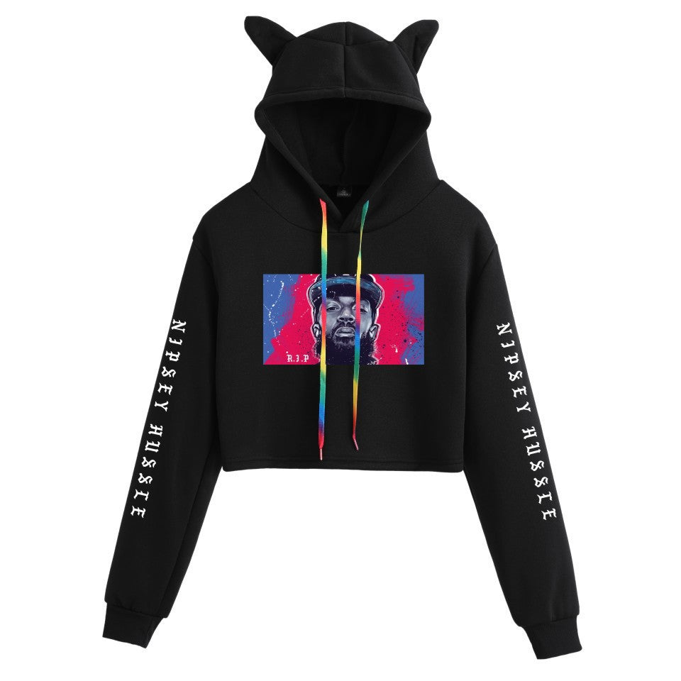 Nipsey Hussle Hoodie Rap Loose Cat Ears Sweater for Women