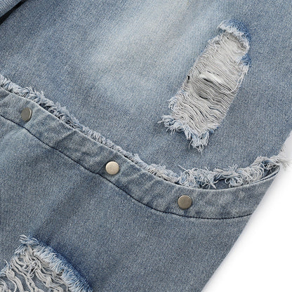 Women Pants Ripped Jeans Women Hip Hop Elastic Waist Button Stitching Loose Wide Leg Pants