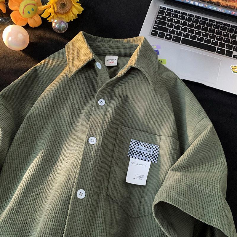 Men Shirts Waffle Shirt Versatile Loose and Handsome Coat