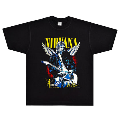 Rock Star T Shirt Kurt Cobain Nirvana Band Rock American Style Loose Vintage Short Sleeve