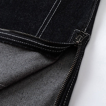 Men Jeans Stitching Zipper Slit