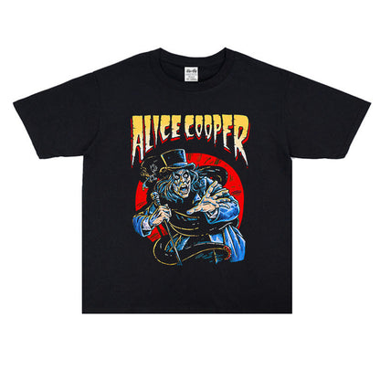 Rock Star T Shirt Alice Cooper Rock Band Printed T-shirt Short Sleeve Loose Cotton