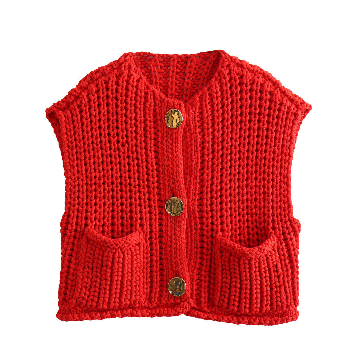 Women Tops Spring/Summer Knitted Vest Single Breasted Short Vest