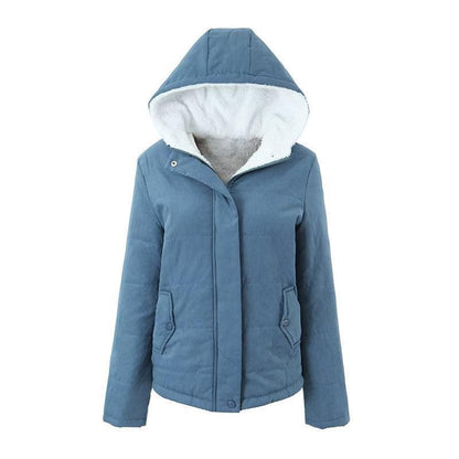 Women Cotton Coat Solid Color Zipper Fleece Padded Coat