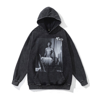 Men Hoodie Hiphop Hip Hop Worn Looking Washed-out Hooded Sweater