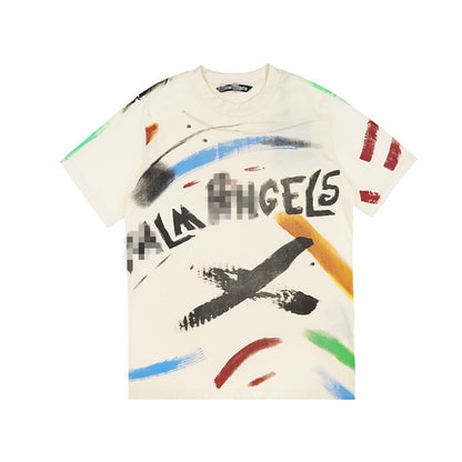 Palm Angle T Shirts Painted Letter Printing Loose