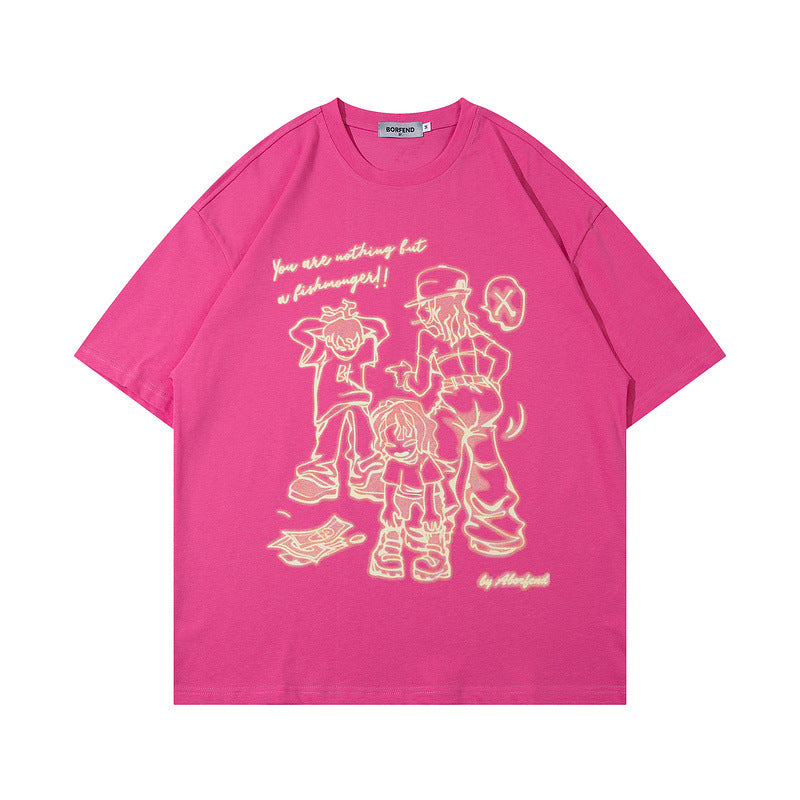Men T-Shirt Retro Cartoon Printed Short-Sleeved T-shirt