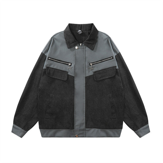 Men Jacket Coat Color Contrast Patchwork Jacket Men's Ins Autumn and Winter Loose Motorcycle Clothing Jacket Baseball Uniform