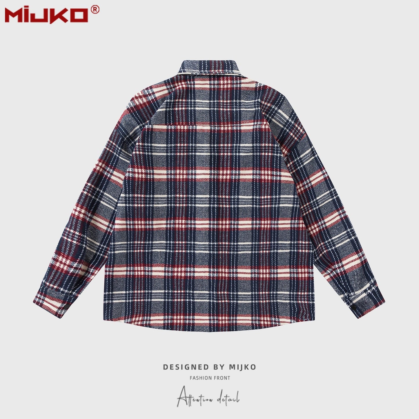 MIJKO Mens Jacket Double Pocket Plaid Jacket