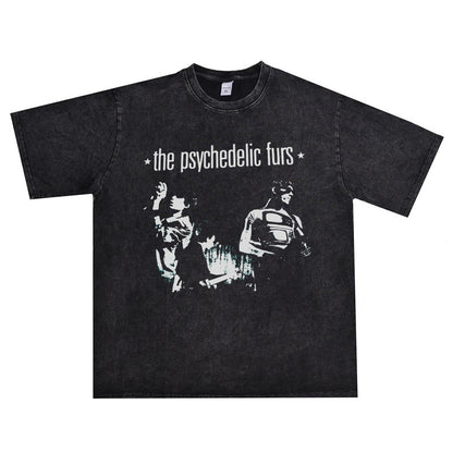 Rock Star T Shirt the Psychedelic Furs Psychedelic Fur Band Washed Distressed T-shirt Short Sleeve Men and Women