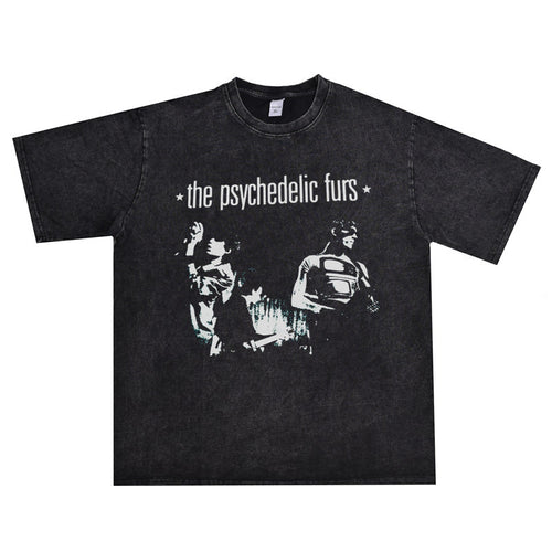 Rock Star T Shirt the Psychedelic Furs Psychedelic Fur Band Washed Distressed T-shirt Short Sleeve Men and Women