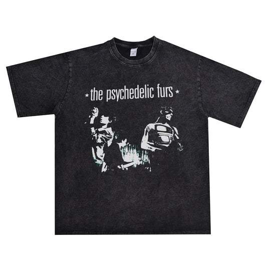 Rock Star T Shirt the Psychedelic Furs Psychedelic Fur Band Washed Distressed T-shirt Short Sleeve Men and Women
