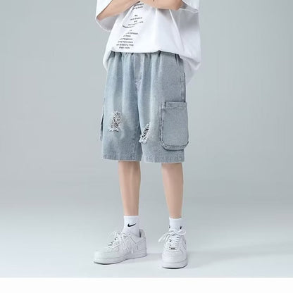 Men Jeans Ripped Workwear Pants Men's Summer Retro Denim Shorts